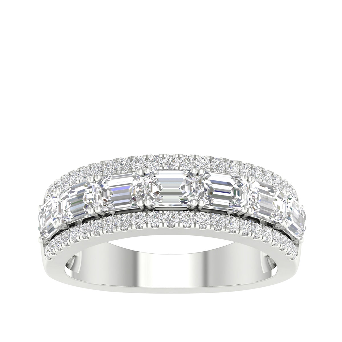 white gold emerald cut and round diamond multirow anniversary ring