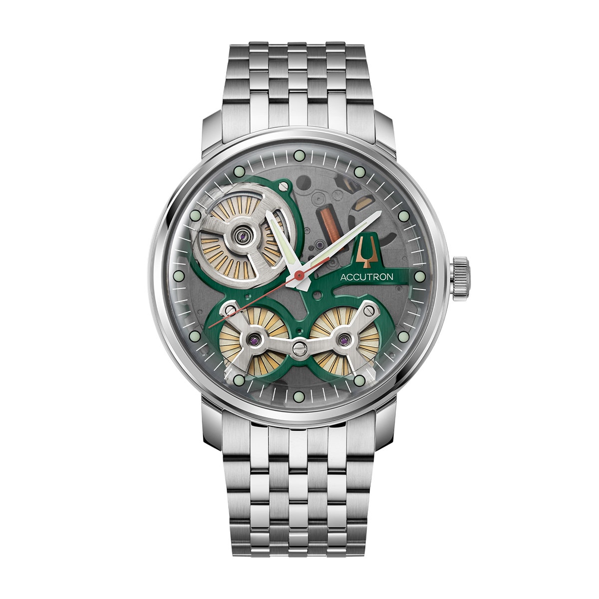 Stainless steel gray & green open-work dial Accutron watch