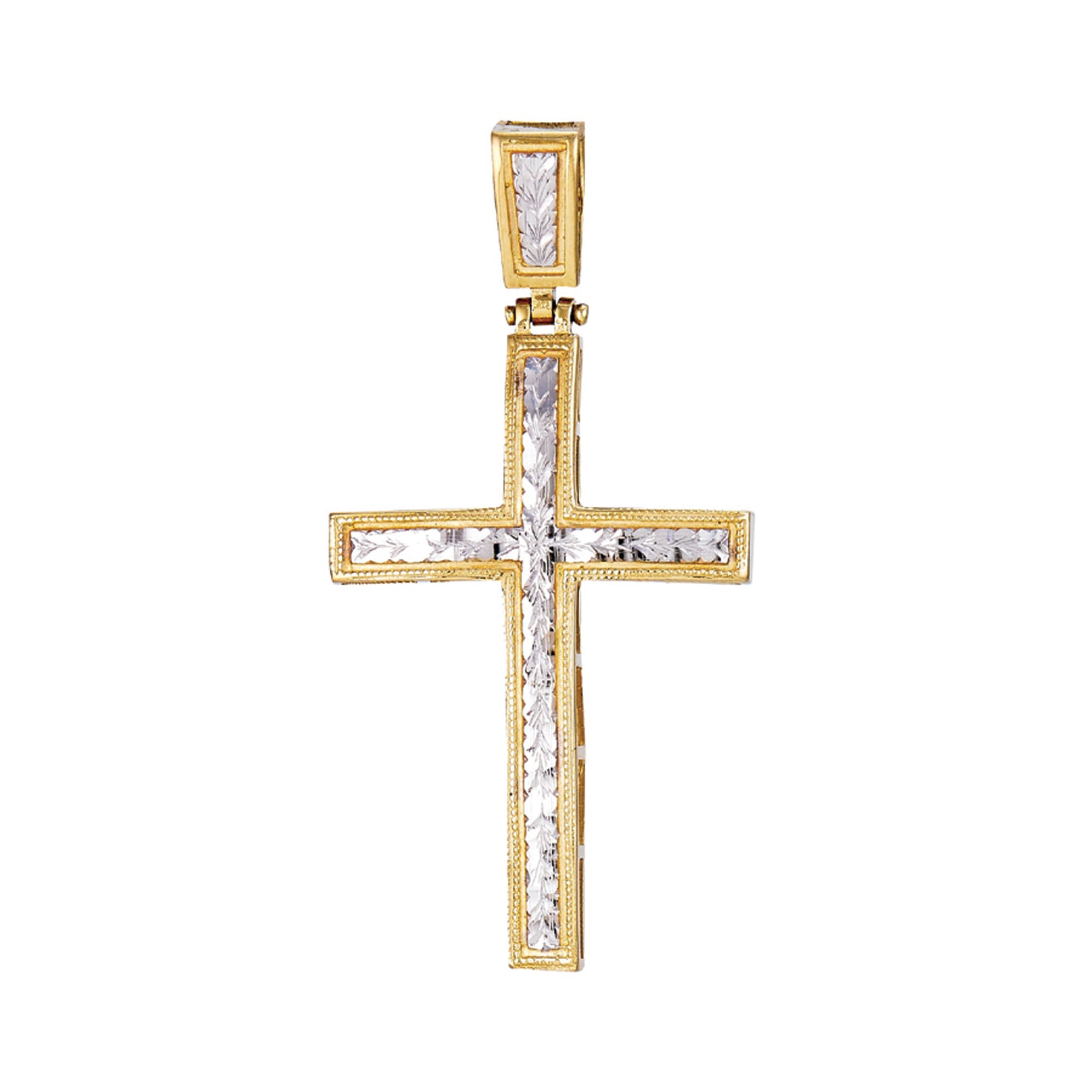 Fancy Diamond Cut Cross Pendant in 14K Two-Tone White & Yellow Gold - 772-5104