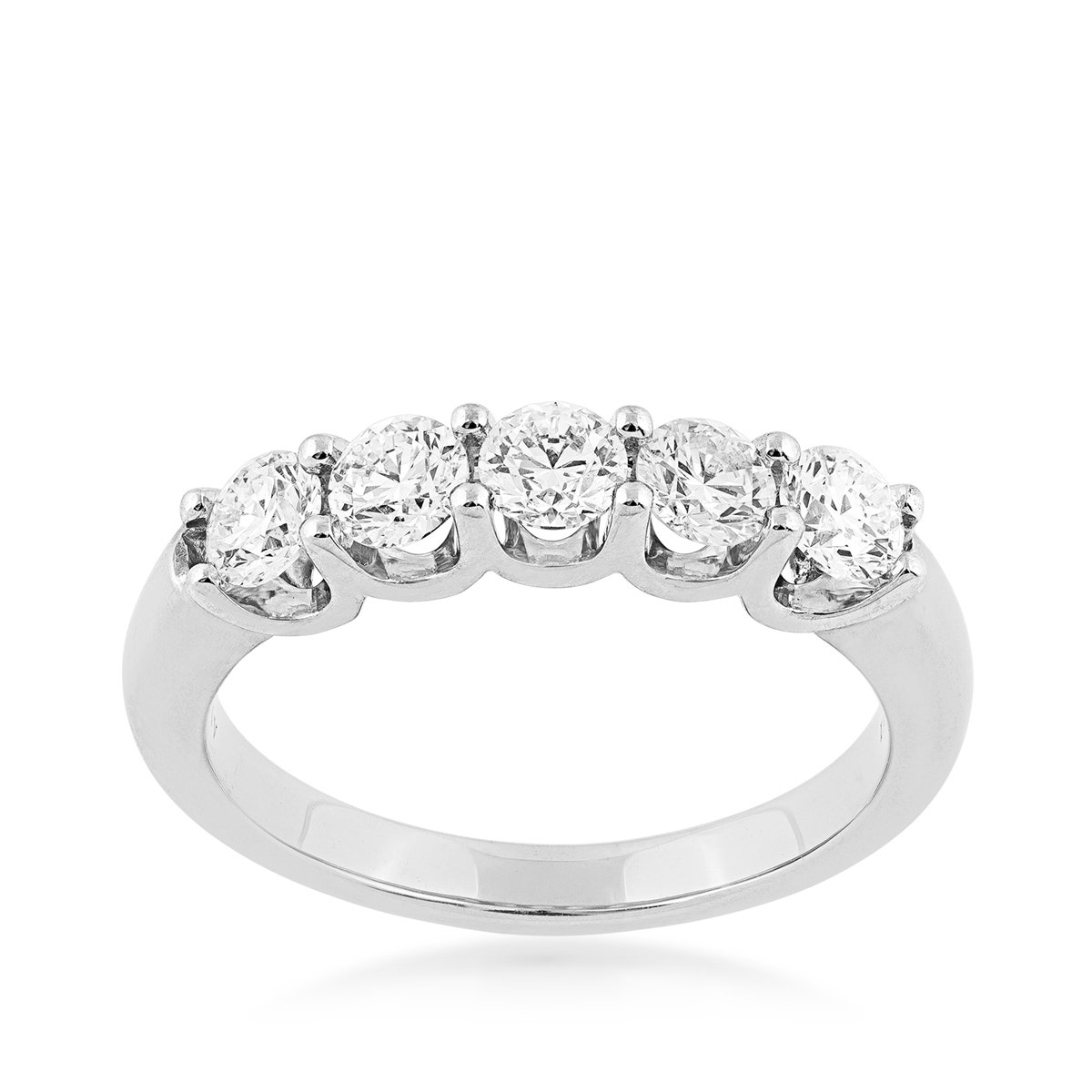 white gold five stone diamond prong set ring