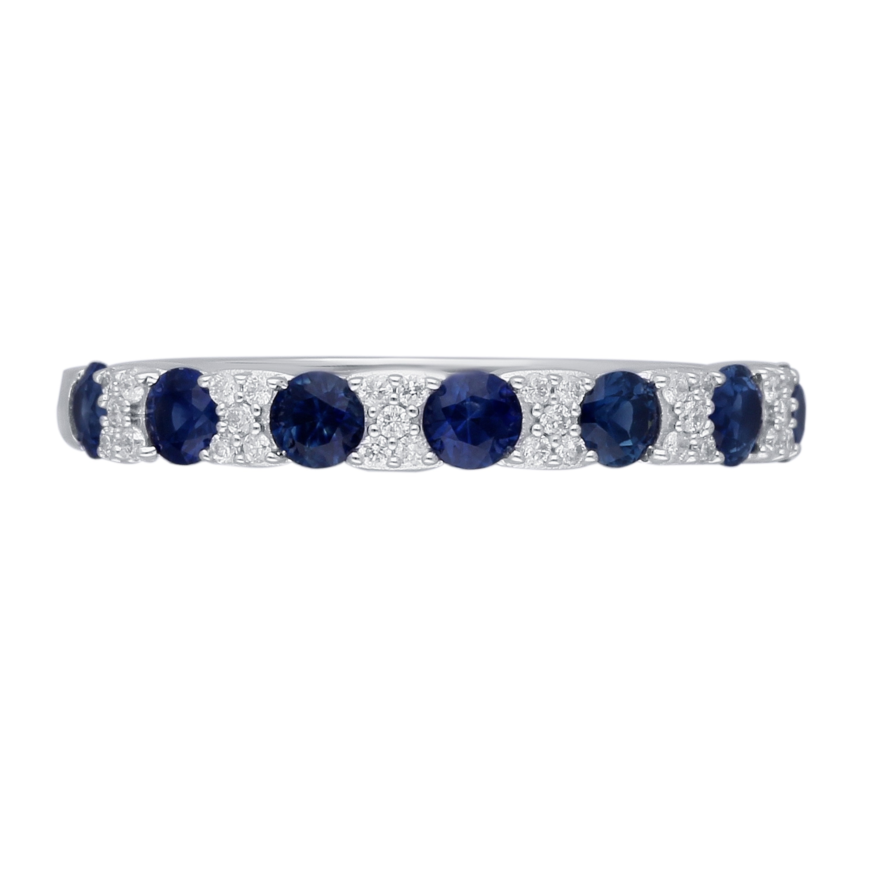 Kallati Round Sapphire & 1/10 ct. tw. Diamond Cluster Ring in 14K White Gold