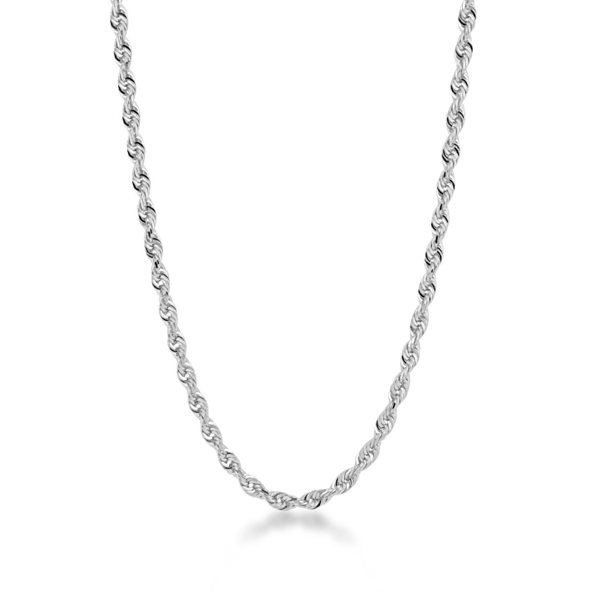 white gold diamond cut rope chain necklace