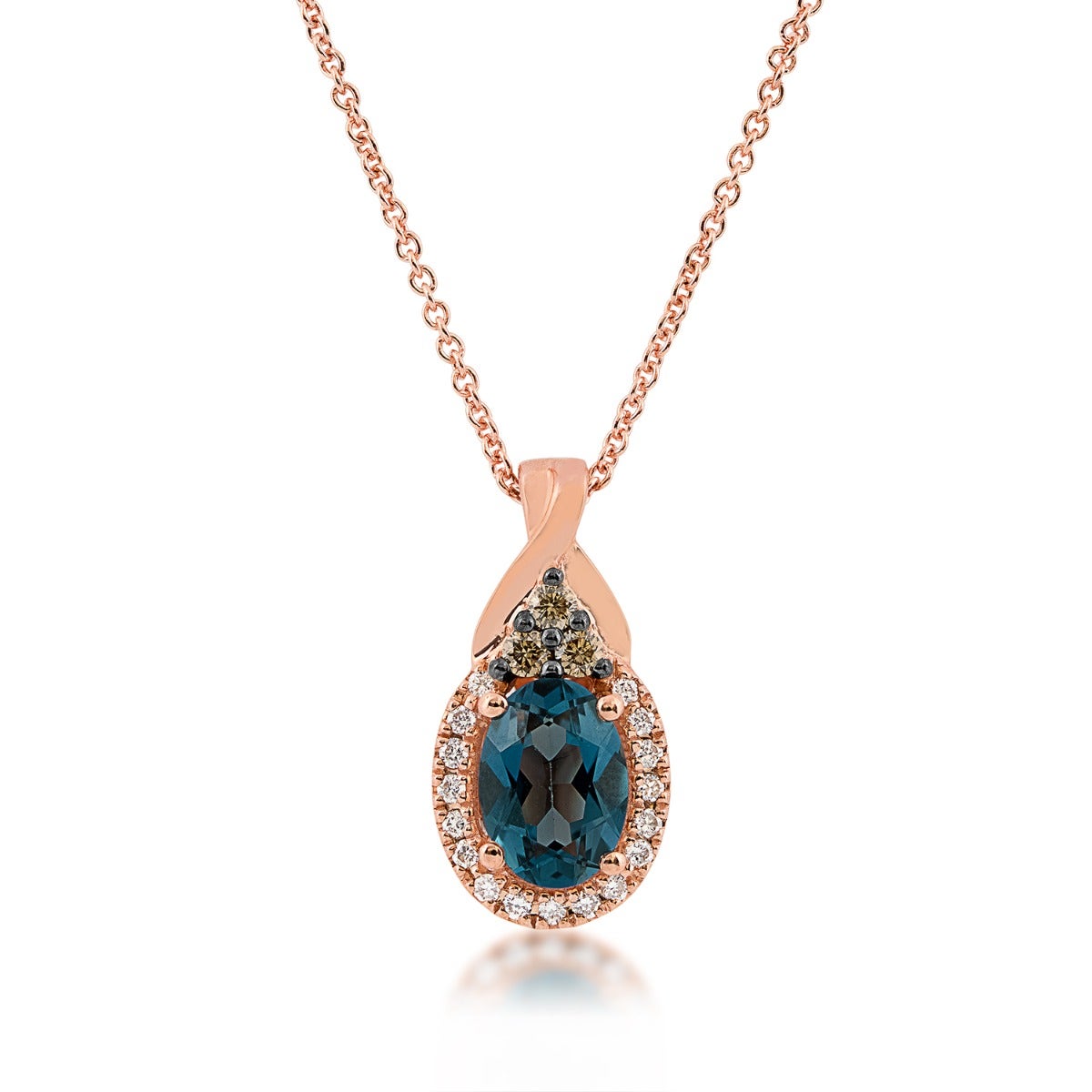 blue topaz and diamond pink gold pendant