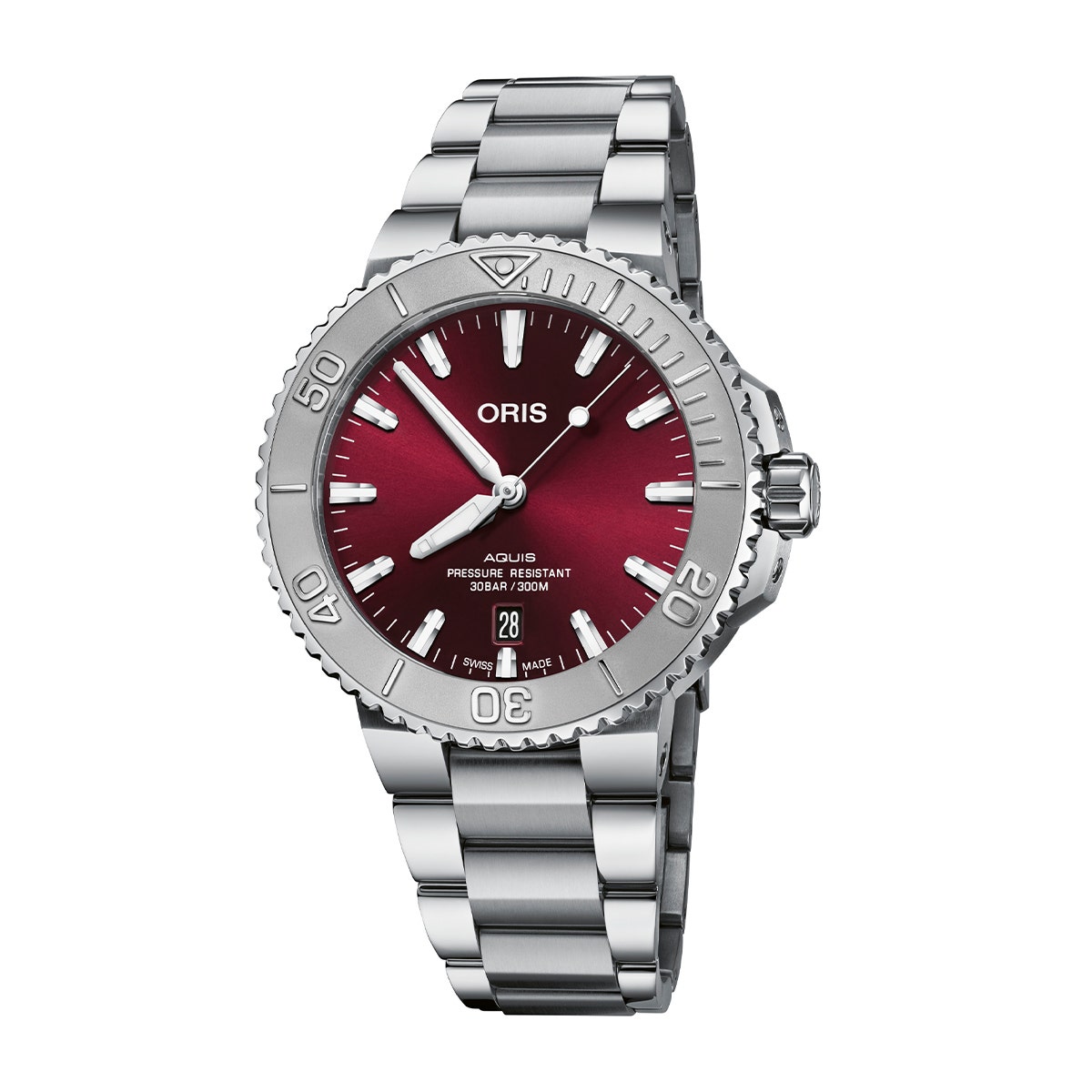 Oris Men's Aquis Date Automatic Stainless Steel Watch with Red Dial
