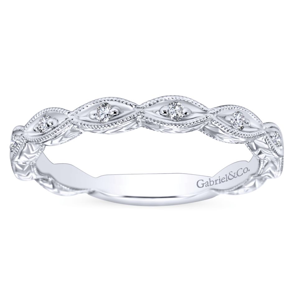 Gabriel & Co. 1/8 ct. tw. Diamond Vintage Wedding Ring in 14K White Gold