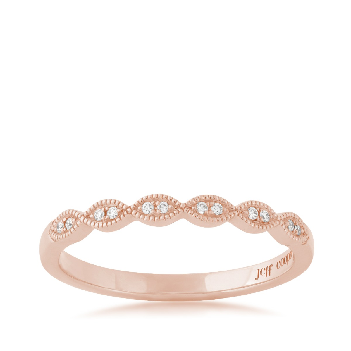 14K pink gold diamond accent milgrain scalloped Jeff Cooper wedding band