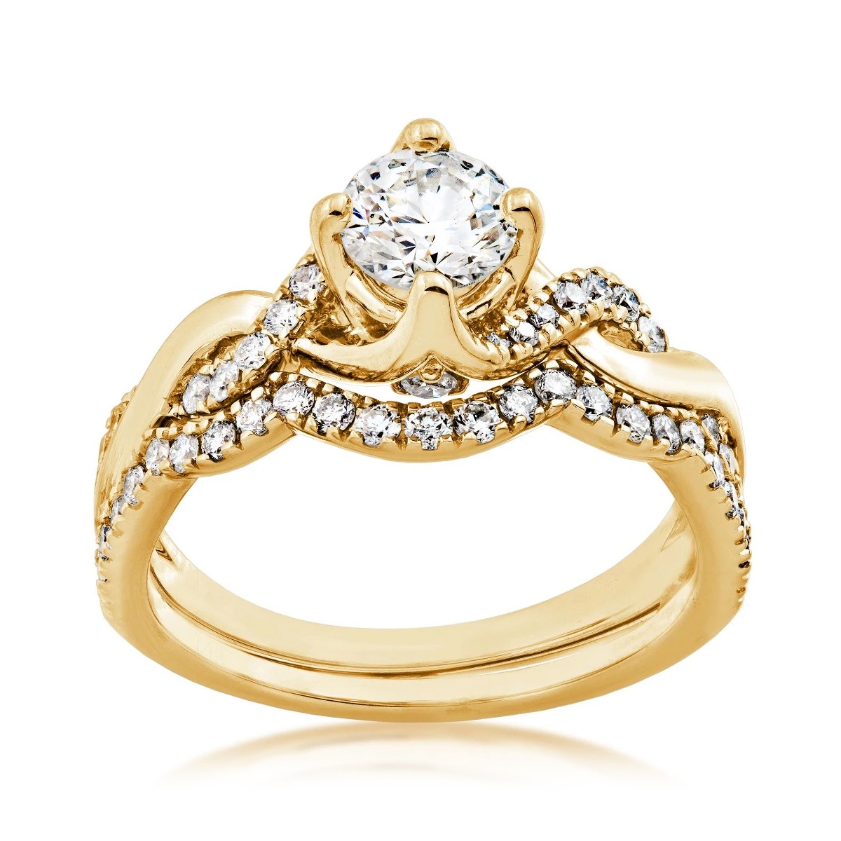 Noventa 1-1/4 ct. tw. Round Brilliant Diamond Twist Wedding Set in 14K Yellow Gold