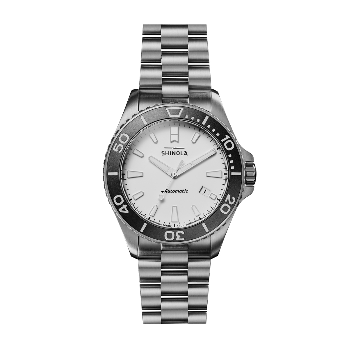 Shinola men's automatic stainless steel watch with white dial