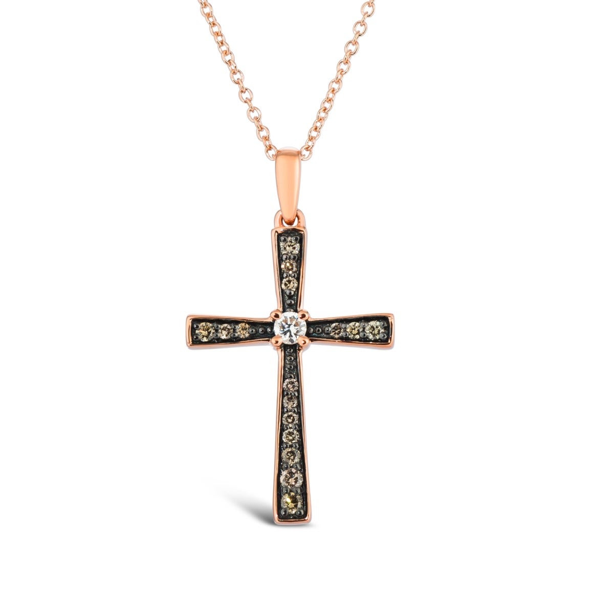 chocolate diamond pink gold cross pendant