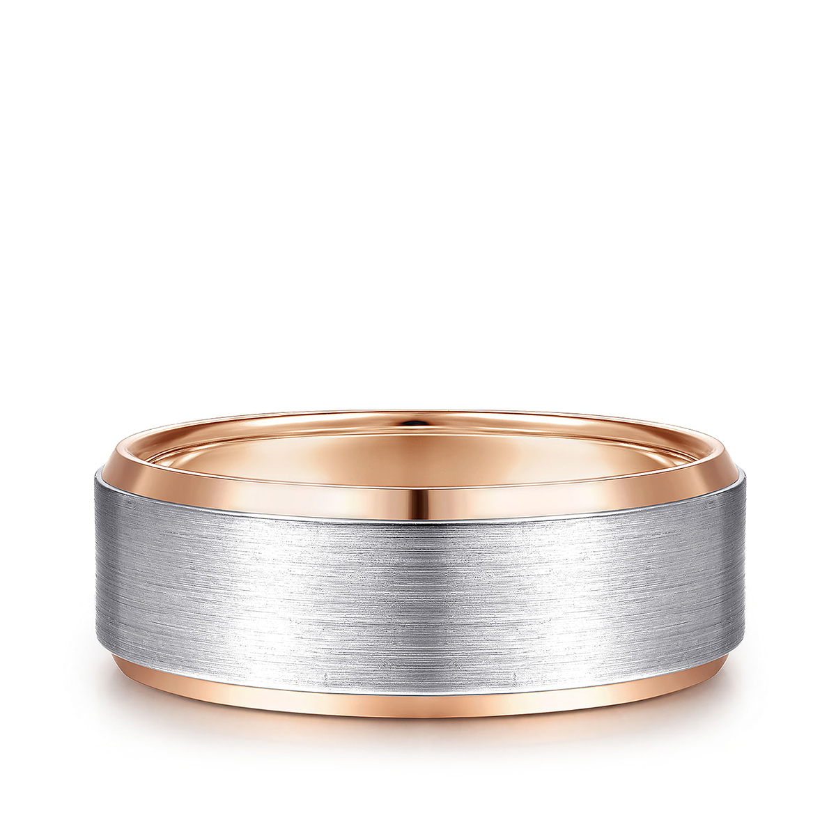 Gabriel & Co. Alexander Men's 8mm Satin Finish Beveled Edge Wedding Ring in 14K White & Pink Gold