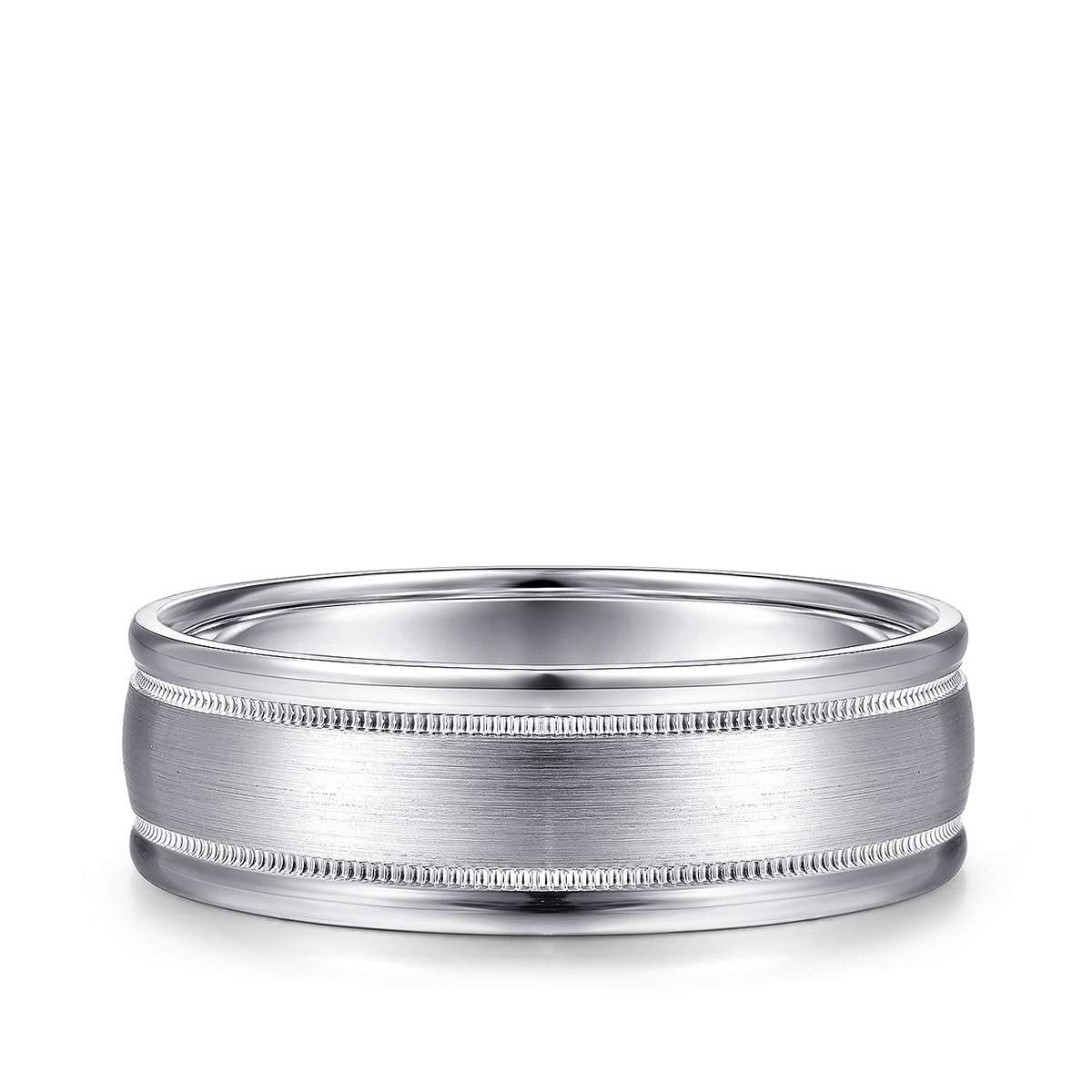 Gabriel & Co. Joseph Men's 7mm Satin Finish Polished Edge Wedding Ring in 14K White Gold