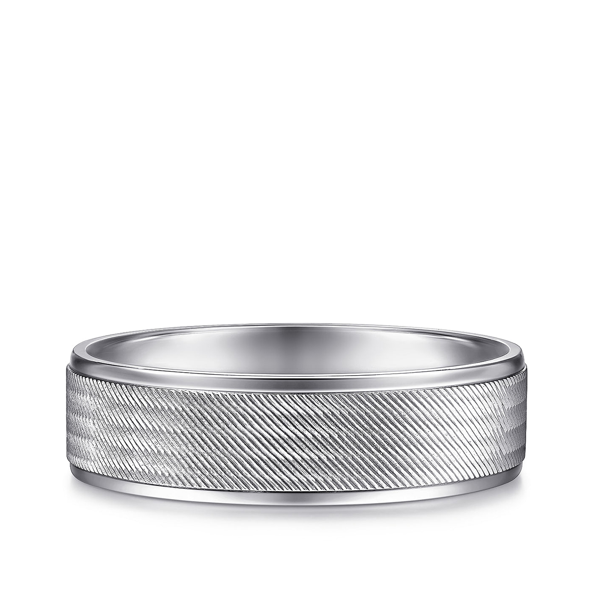 Gabriel & Co. Jacob Men's 6mm Brushed Finish Polished Edge Wedding Ring in 14K White Gold