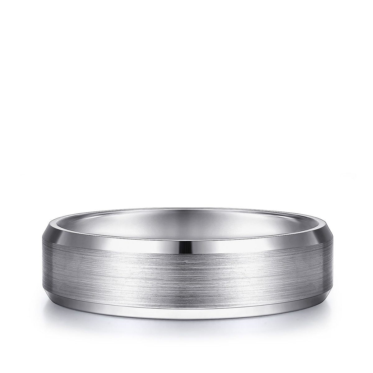 Gabriel & Co. Caleb Men's 6mm Satin Finish Beveled Edge Wedding Ring in 14K White Gold