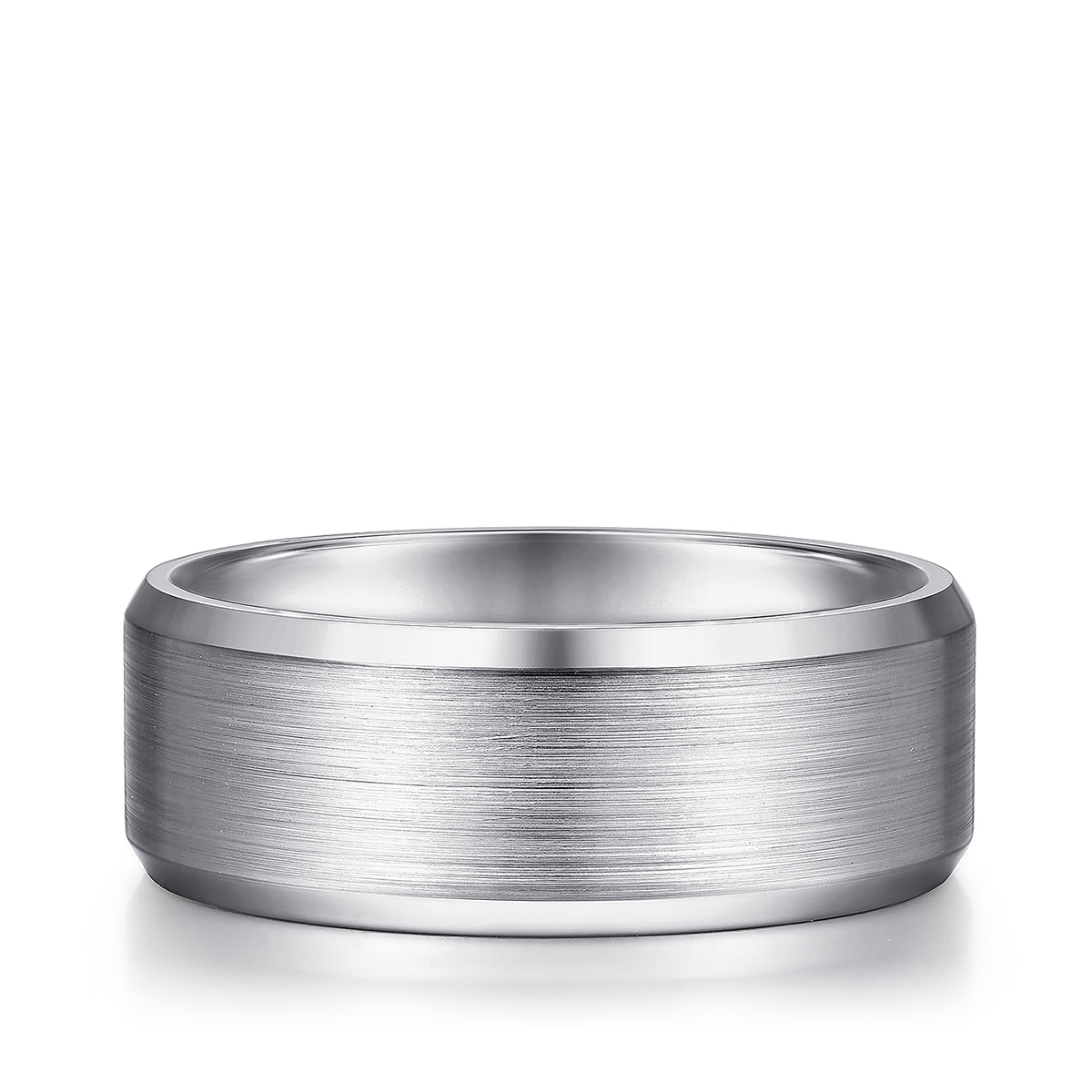 Gabriel & Co. Sebastian Men's 8mm Satin Finish Beveled Edge Wedding Ring in 14K White Gold