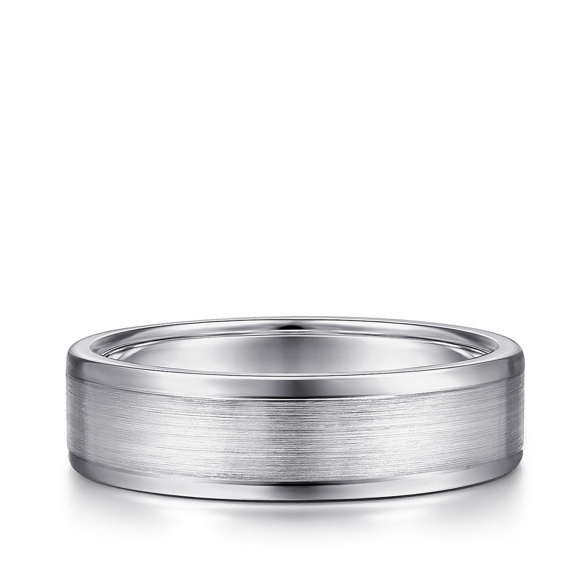 Gabriel & Co. Landon Men's 6mm Satin Finish Polished Edge Wedding Ring in 14K White Gold