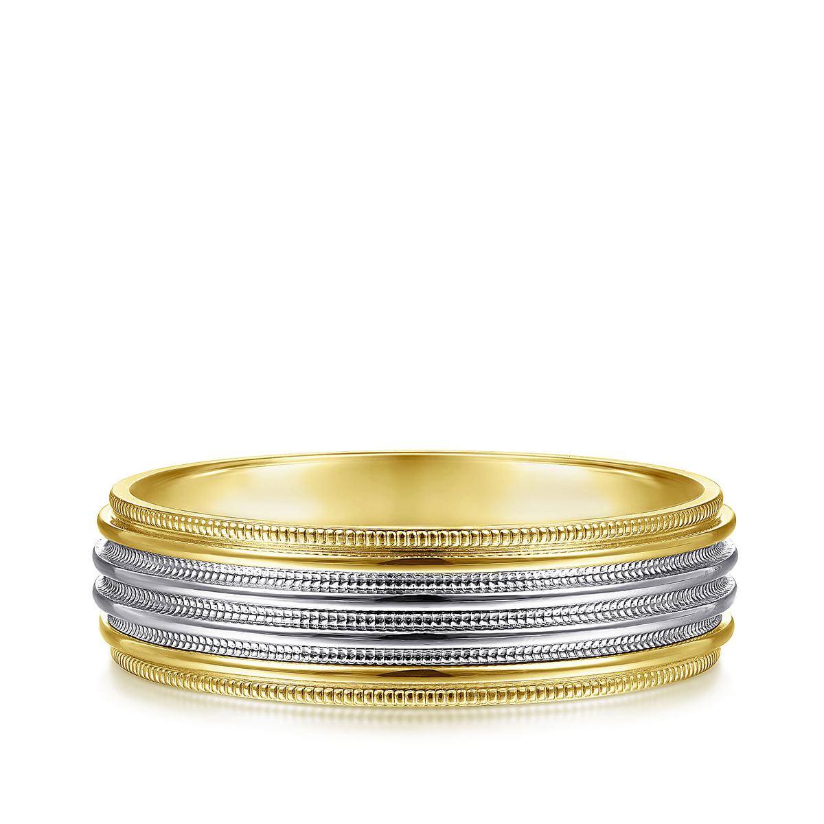 Gabriel & Co. Evan Men's 6mm Milgrain Wedding Ring in 14K White & Yellow Gold