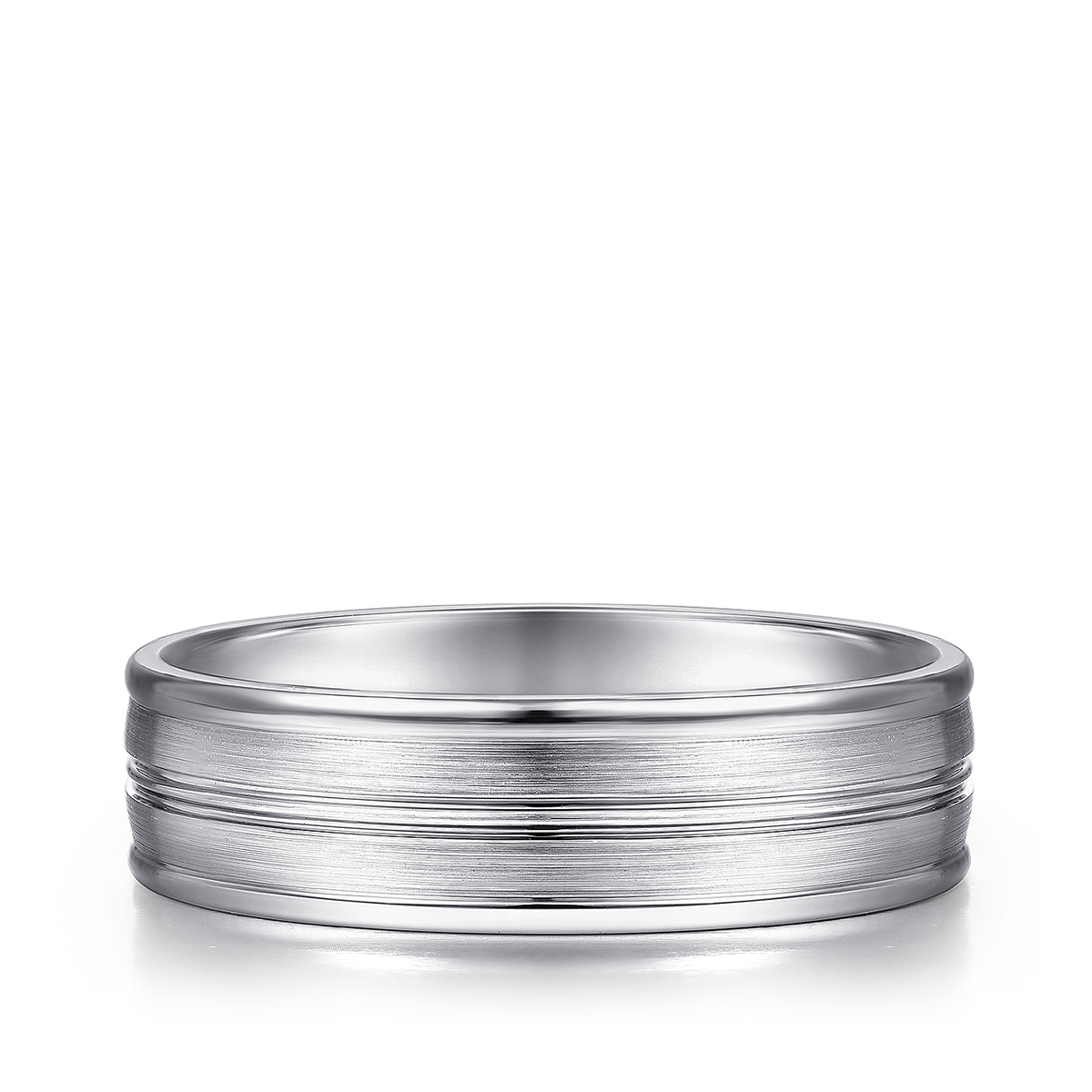 Gabriel & Co. Weston Men's 6mm Satin Finish Raised Edge Wedding Ring in 14K White Gold