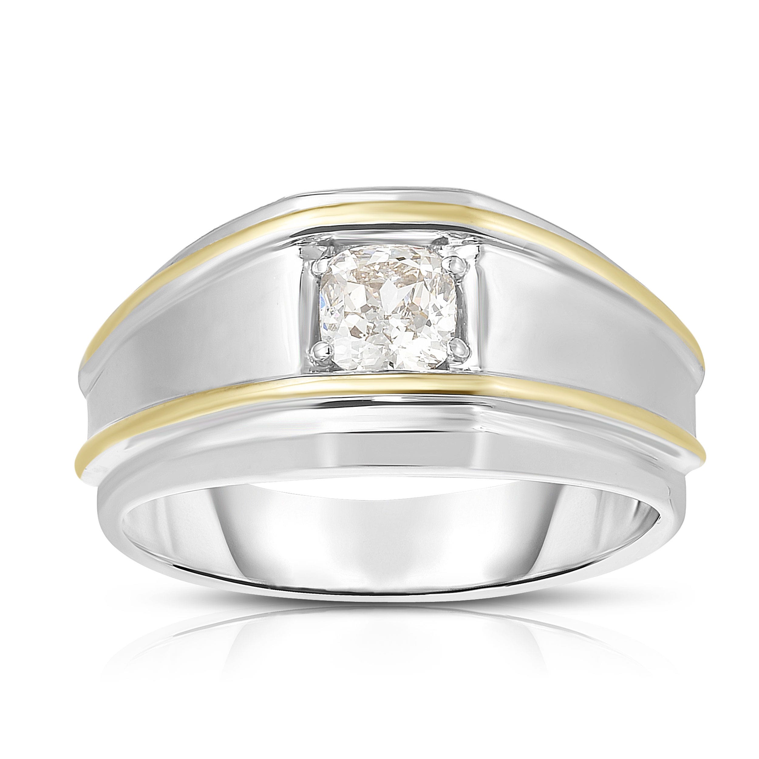 Men's 3/4 ct. tw. Cushion Cut Diamond Wedding Band with in a Polished 10K White & Yellow Gold - Z132988@10WY