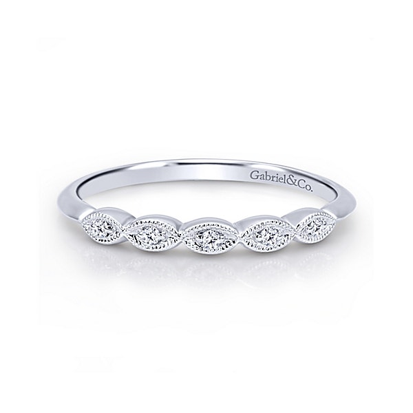 Gabriel & Co. .04 ct. Vintage-Inspired Stackable Wedding Band in 14K White Gold - WB11747R4W44JJ