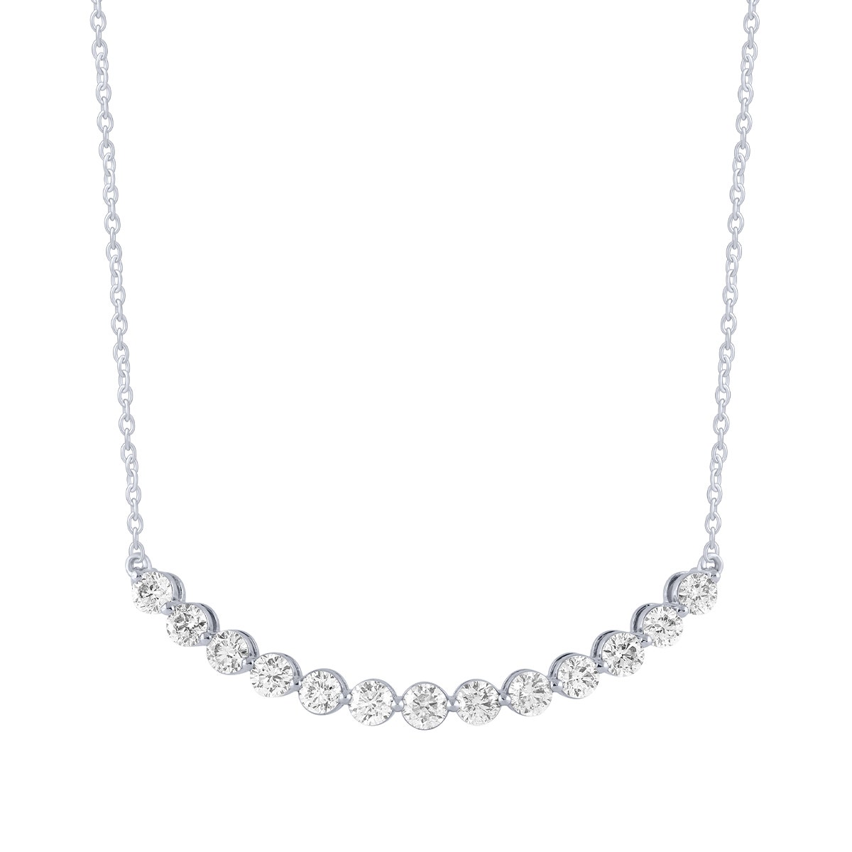 diamond curved bar white gold necklace