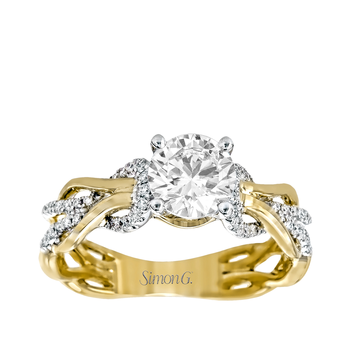 18K yellow & white gold 1/6 ct. tw. diamond twist Simon G. round semi-mount engagement ring