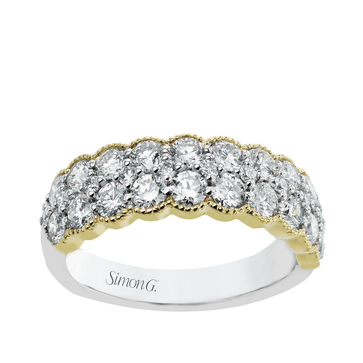 Simon G. 1-5/8 ct. tw. Round Brilliant Diamond Two Row Anniversary Ring in 18K White & Yellow Gold