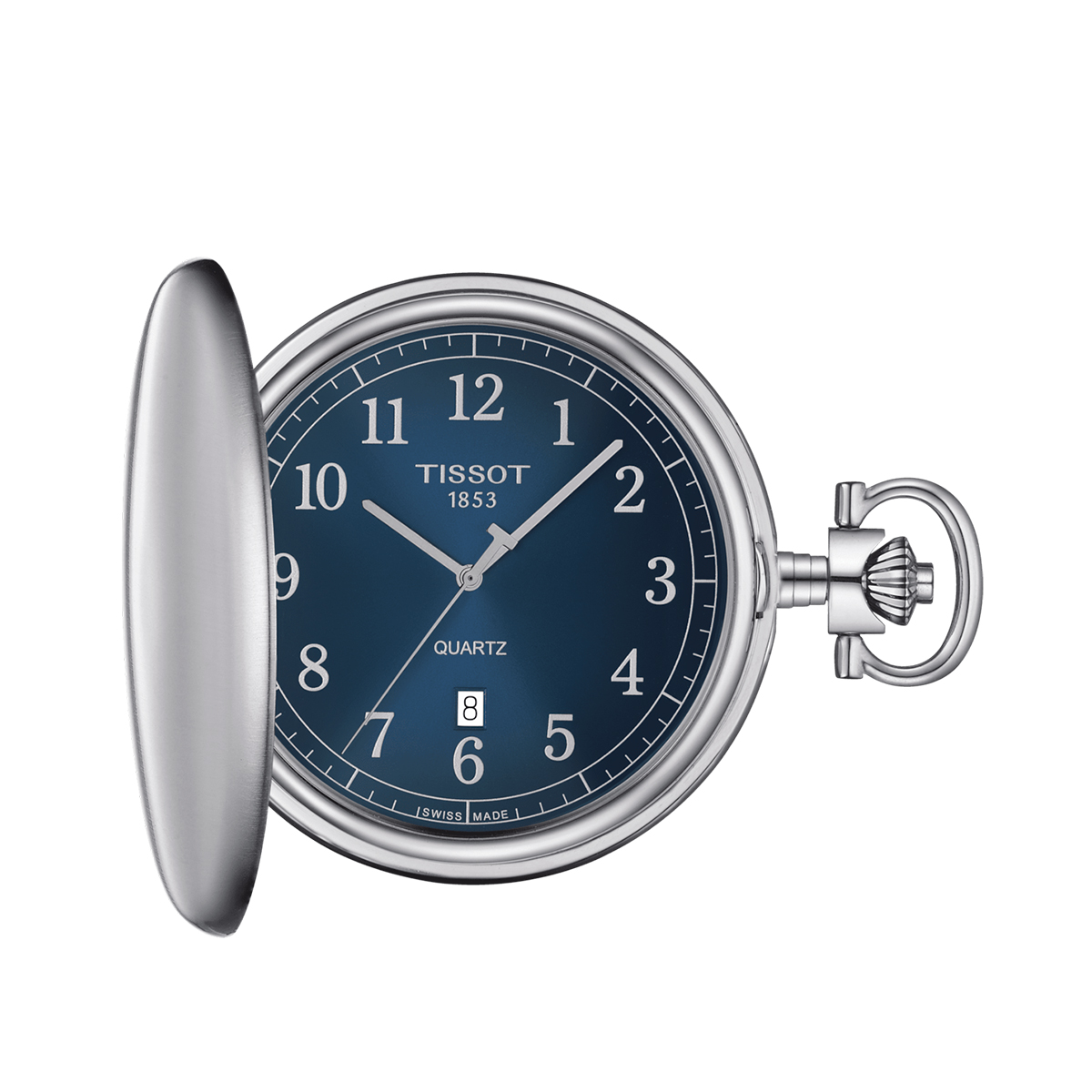 Tissot Men's Savonette Quartz Stainless Steel Pocket Watch with Blue Dial