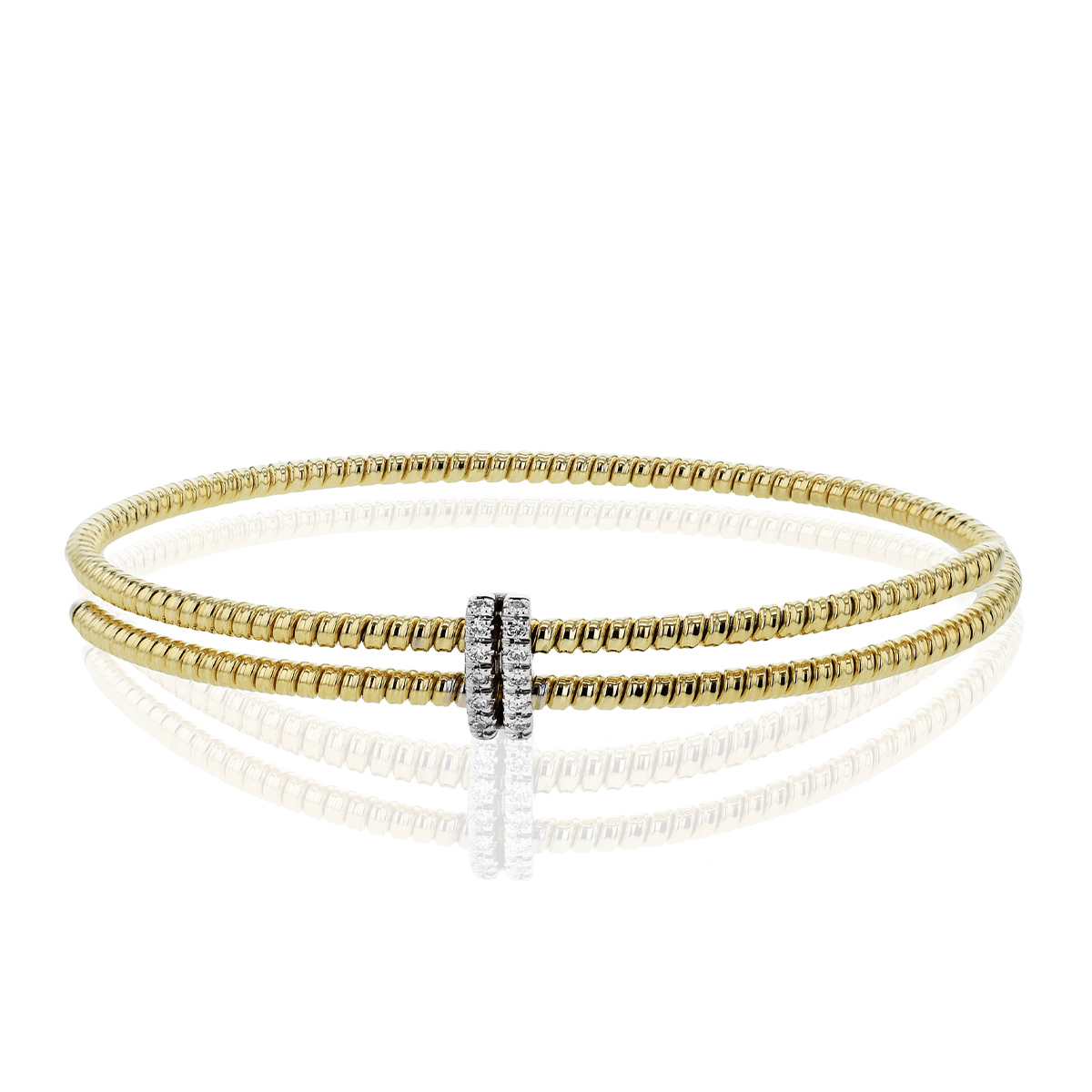 Simon G. 1/10 ct. tw. Round Diamond Beaded 7" Bangle Bracelet in 18K Yellow & White Gold