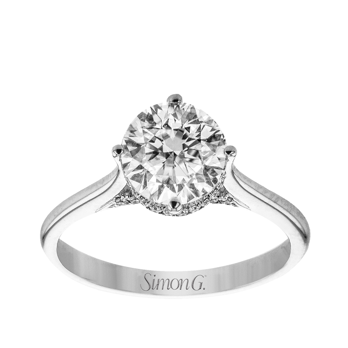 18K white gold 1/2 ct. tw. diamond hidden halo Simon G. round semi-mount engagement ring