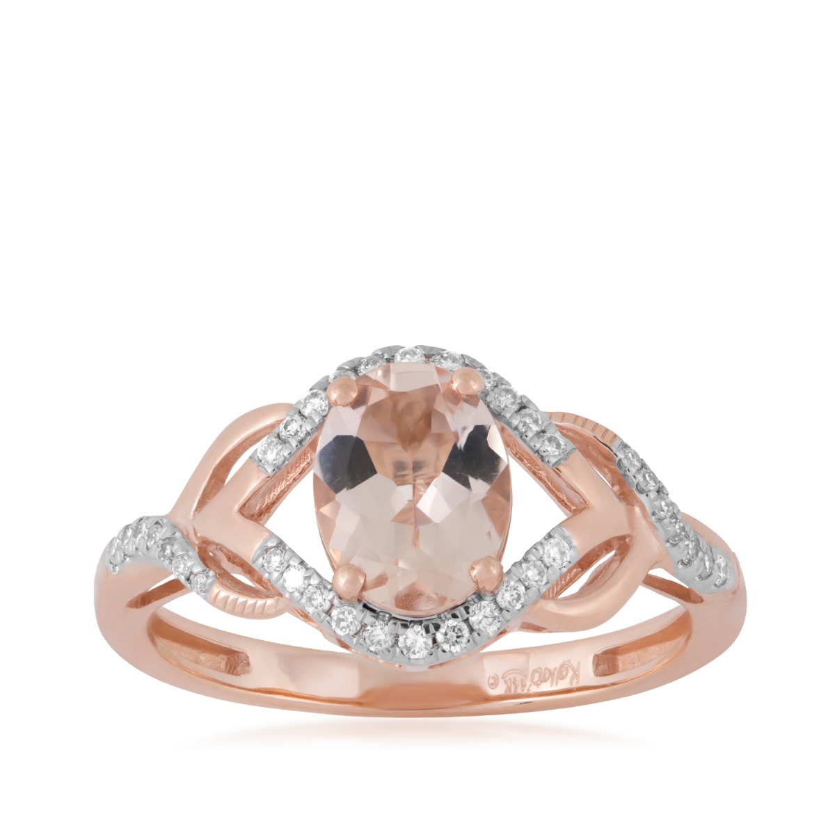 Kallati Oval Morganite & 1/7 ct. tw. Diamond Crossover Ring in 14K Pink Gold