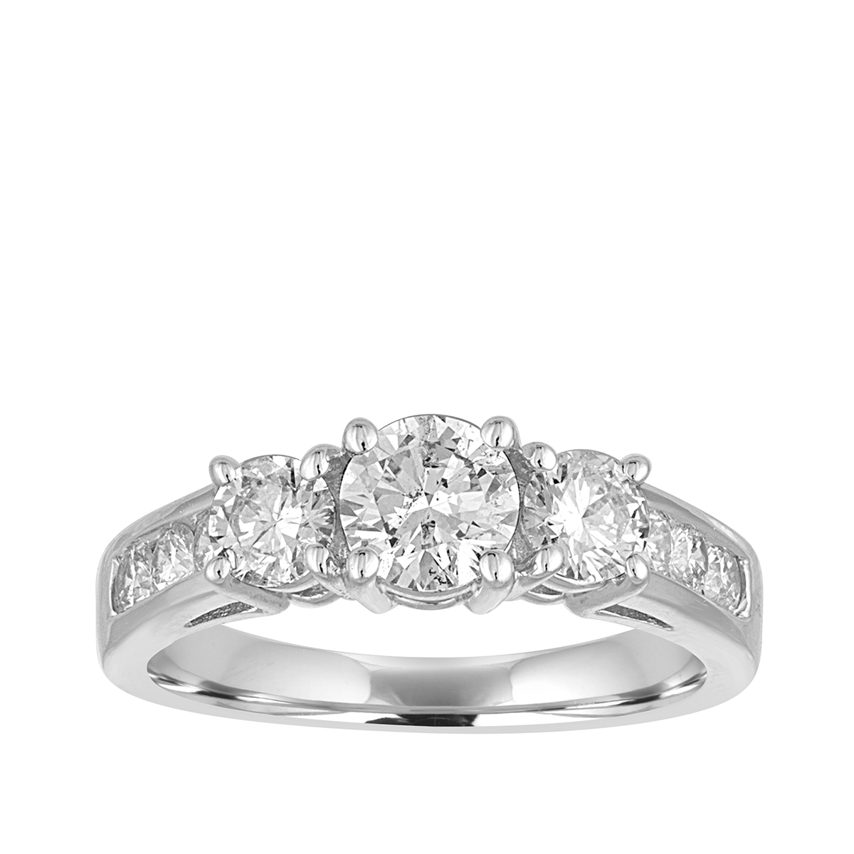 14K white gold 1 ct. tw. round brilliant 3-stone diamond channel set anniversary ring