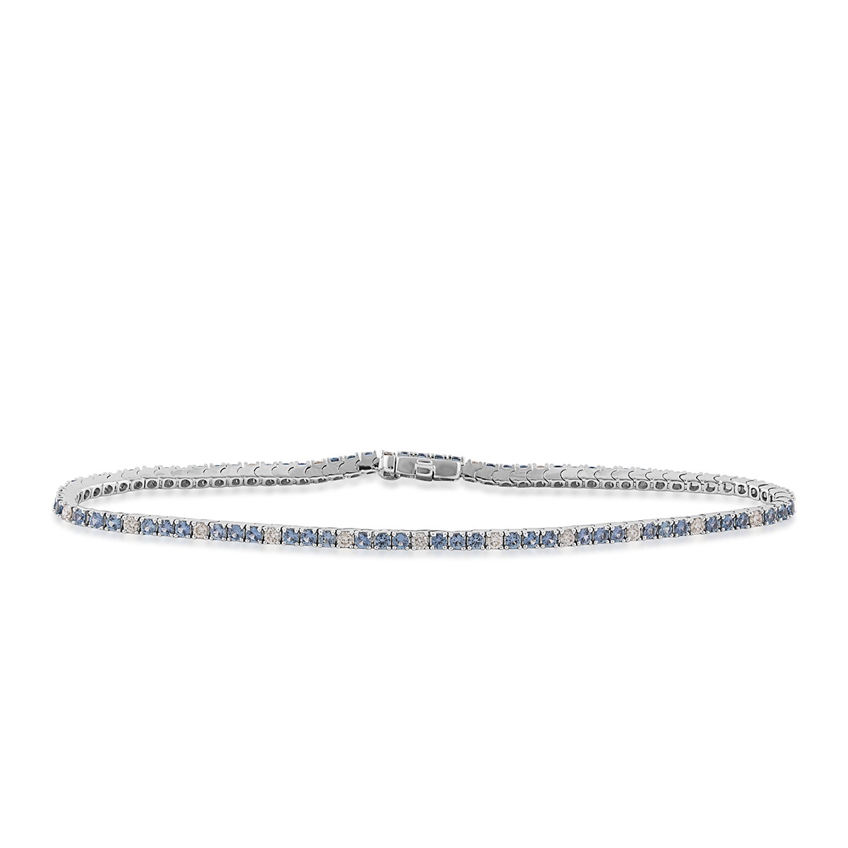 Yogo Sapphire & 1/2 ct. tw. Diamond 7.25" Tennis Bracelet in 14K White Gold