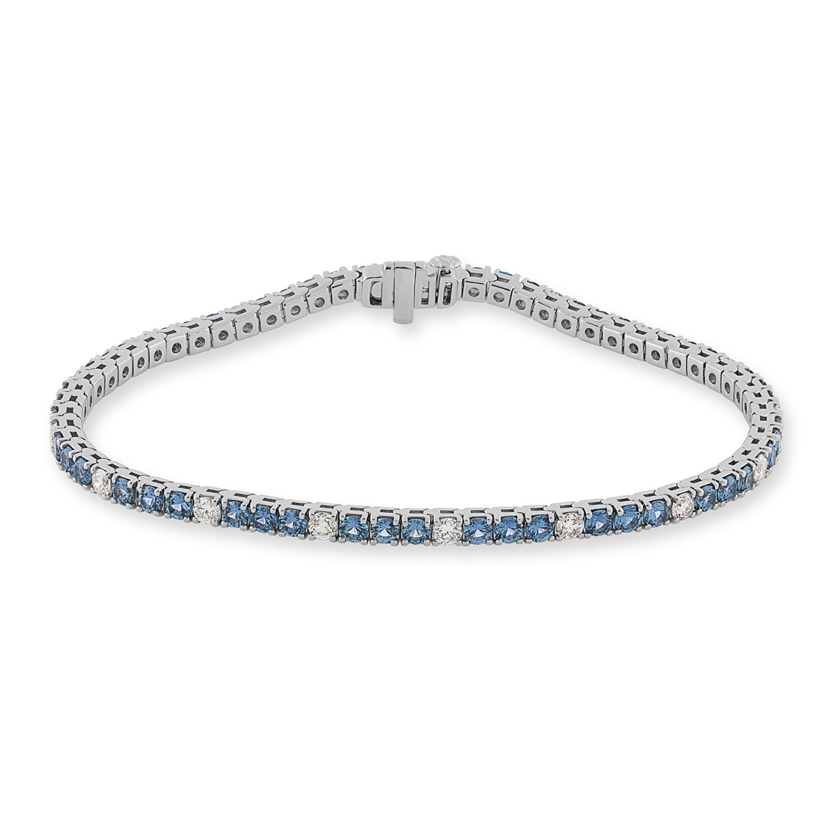 Yogo Sapphire & 1-1/4 ct. tw. Diamond 7.25" Tennis Bracelet in 14K White Gold
