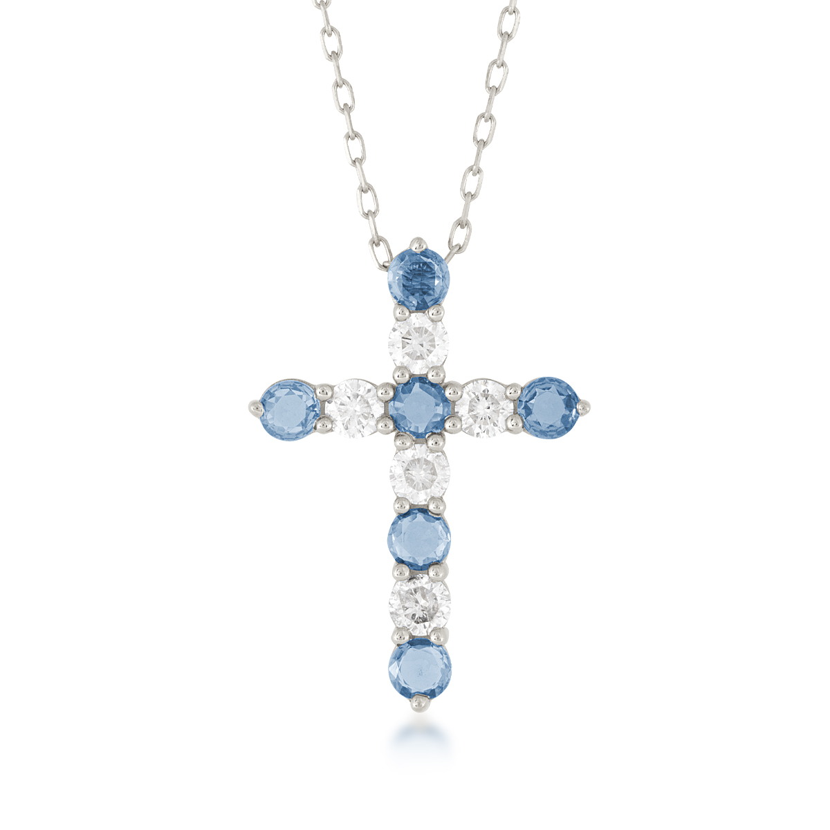 Yogo Sapphire & 1/2 ct. tw. Diamond Cross Pendant in 14K White Gold