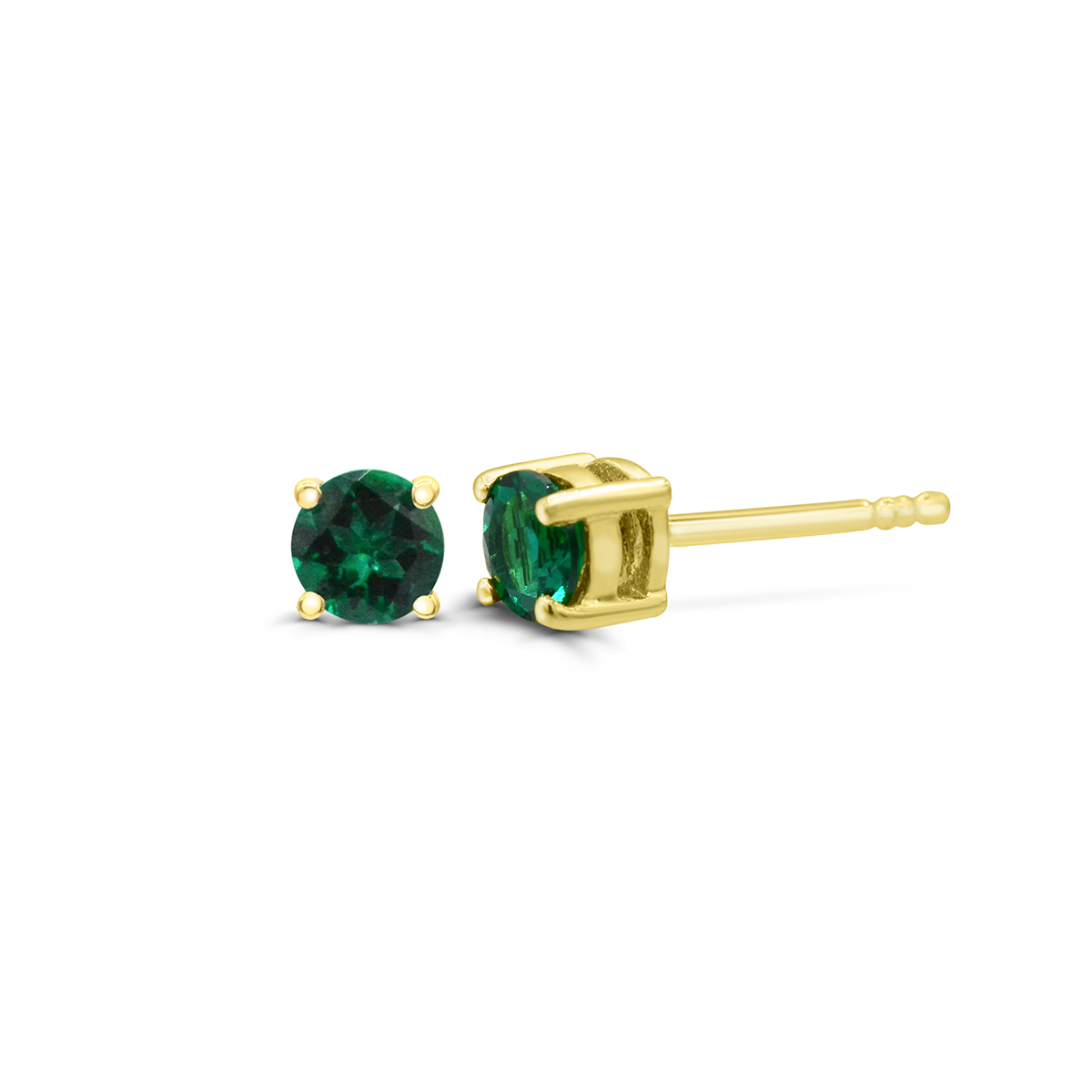 4mm Round Emerald Solitaire Earrings in 14K Yellow Gold