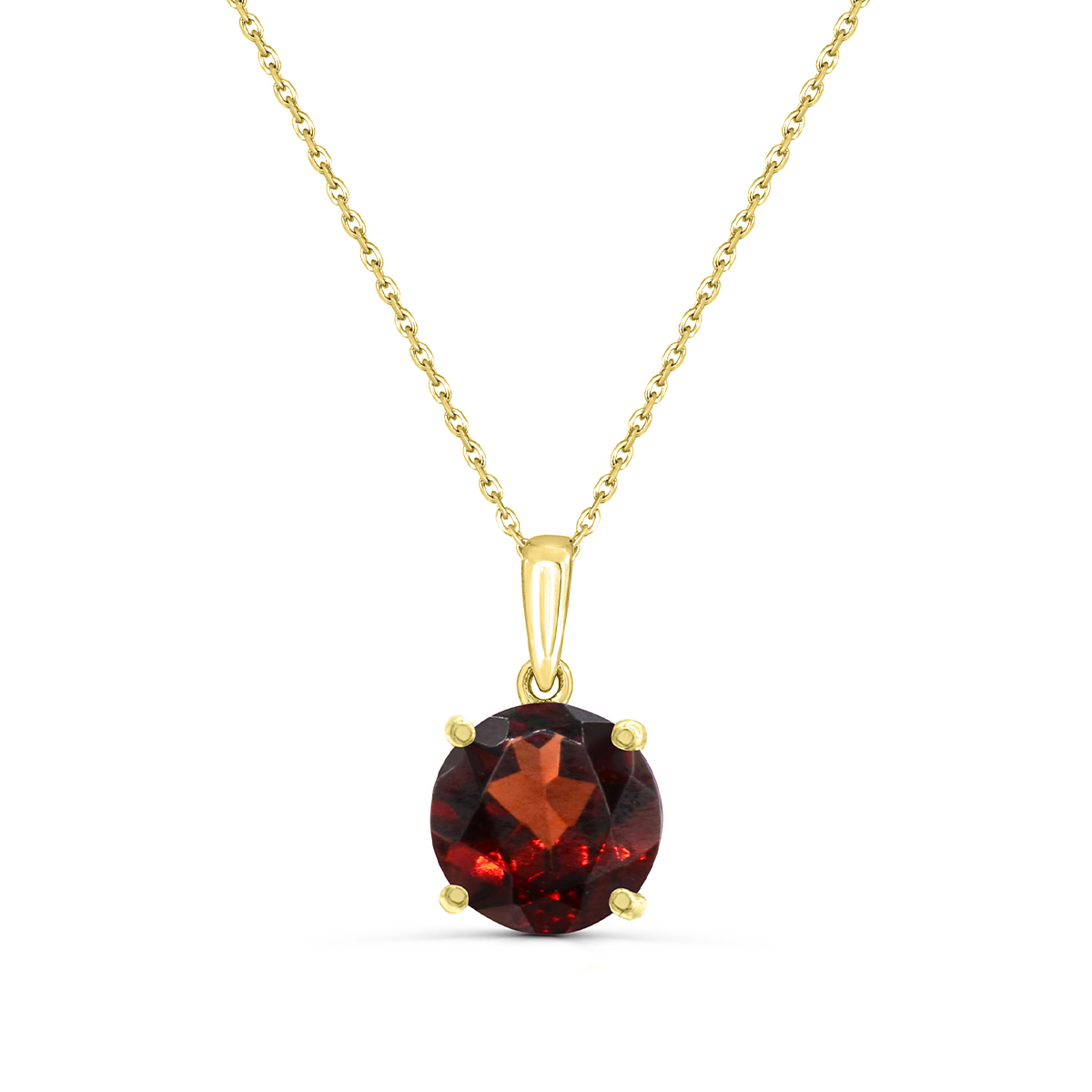 6mm Round Garnet Solitaire Pendant in 14K Yellow Gold