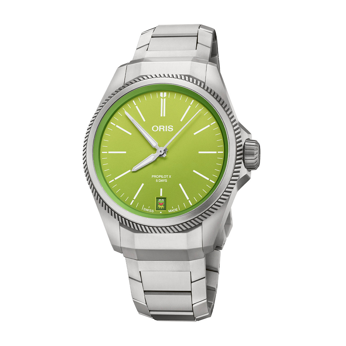 Oris Men's ProPilot & Kermit the Frog Automatic Titanium Watch with Green Dial