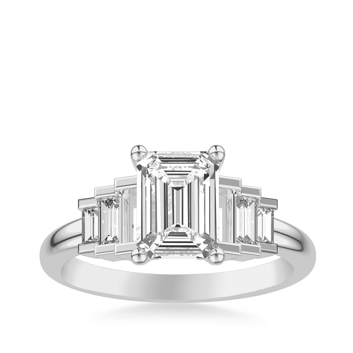 Goldman 1/2 ct. tw. Diamond Graduated Emerald Cut Semi-Mount Engagement Ring in 14K White Gold