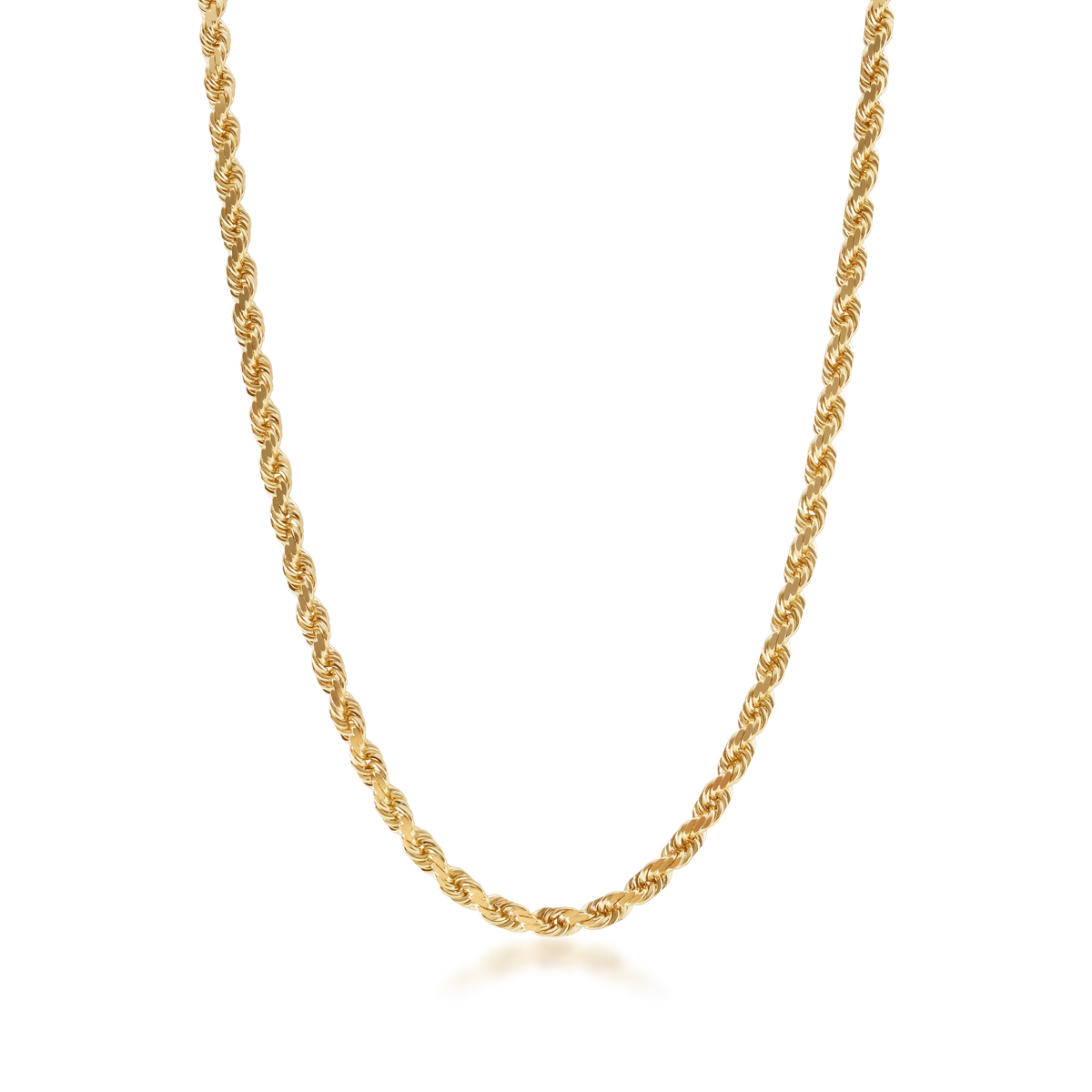 3.8mm 18" Solid Diamond Cut Rope Chain in 14K Yellow Gold
