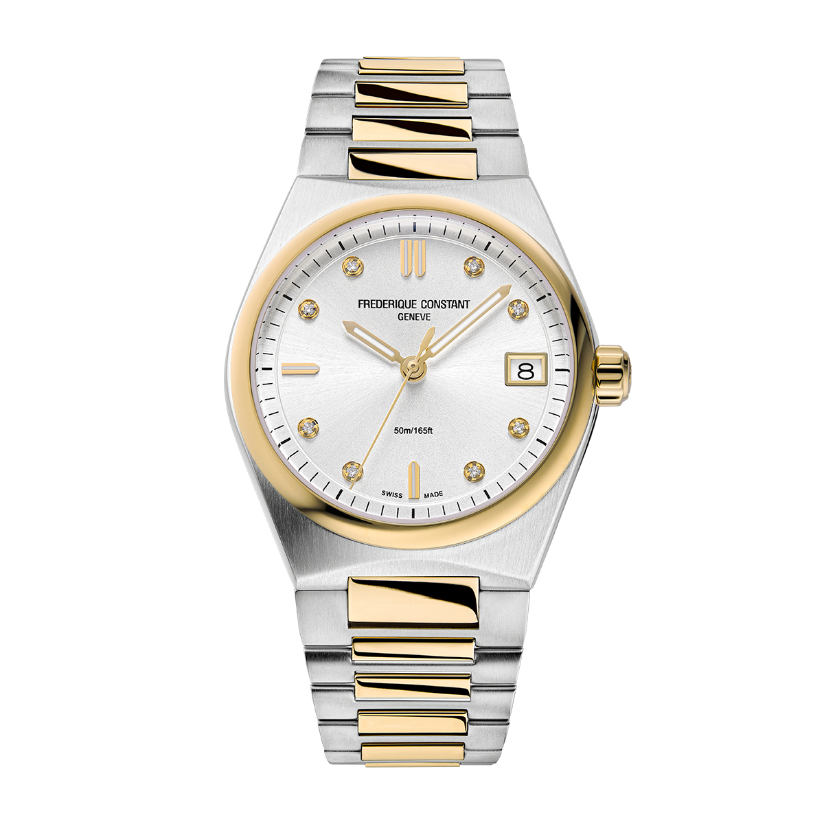 White & gold-tone stainless steel diamond accent silver dial ladies' Frederique Constant quartz watch