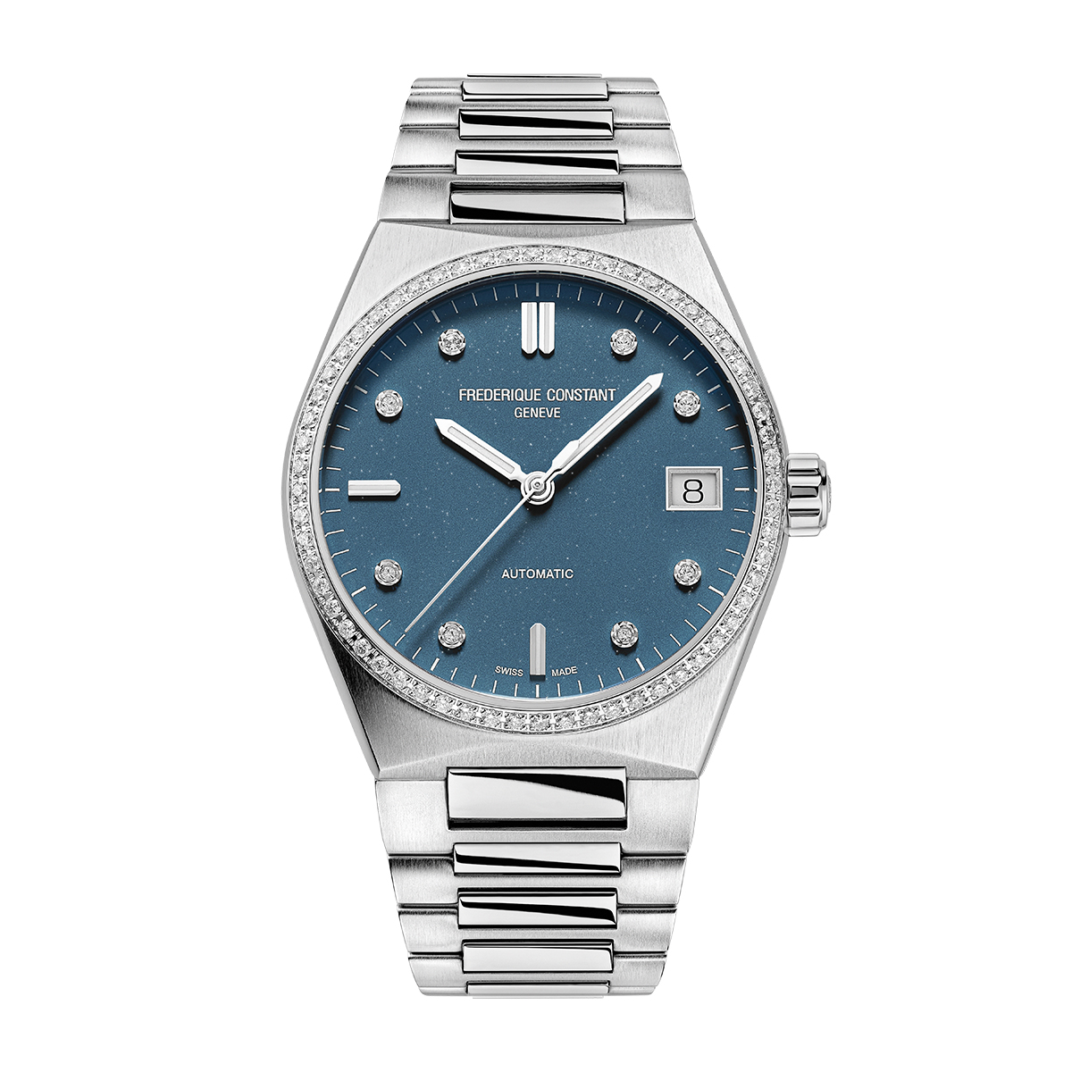 Stainless steel 1/2 ct. tw. diamond blue dial ladies' Frederique Constant automatic watch