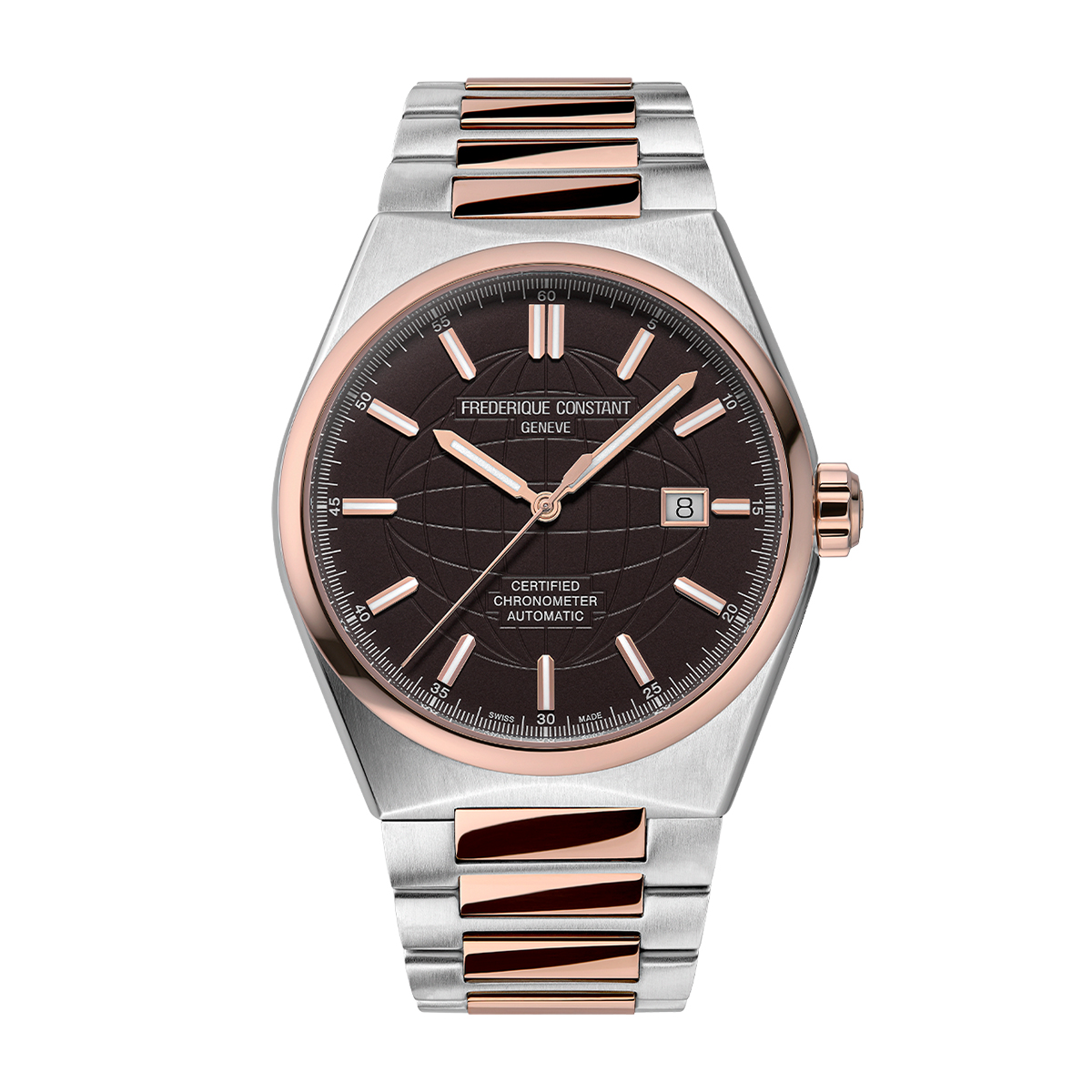 White & rose gold-tone stainless steel brown dial men's Frederique Constant automatic watch