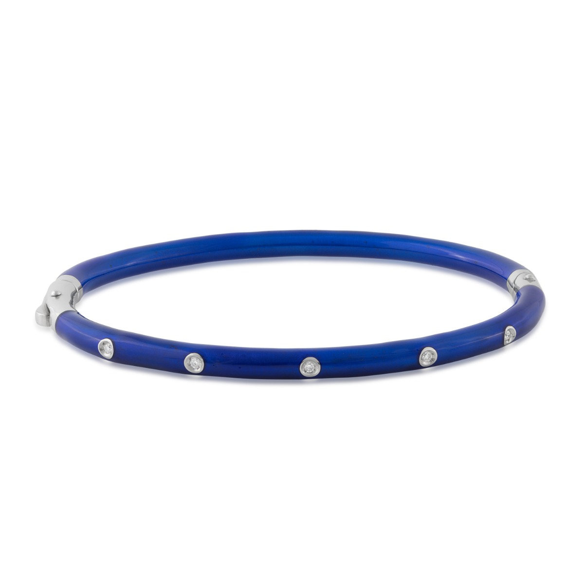 SOHO 1/10 ct. tw. Diamond Cobalt Blue Enamel Bangle Bracelet in Sterling Silver