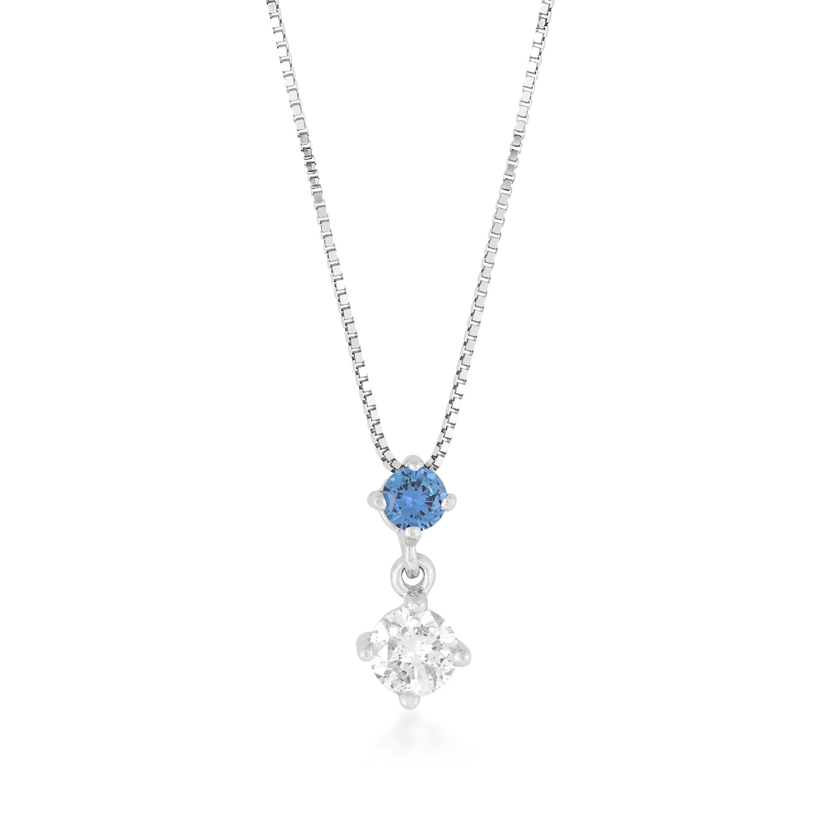 Yogo Sapphire & 3/8 ct. tw. Diamond 2-Stone Drop Pendant in 14K White Gold