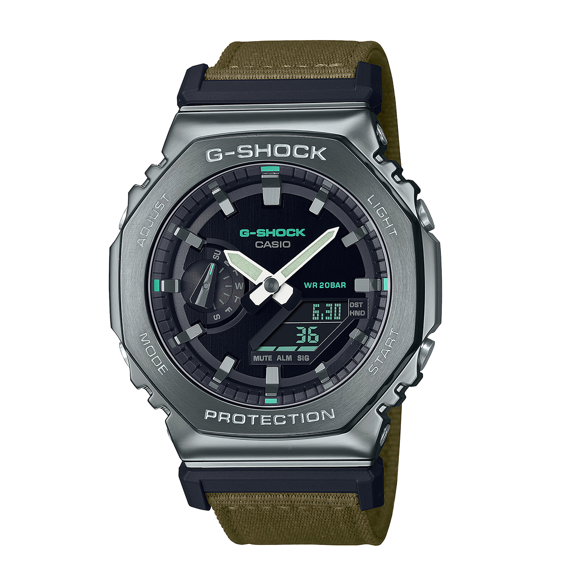 G-Shock Men's G-Steel Gray Stainless Steel Watch with Black Dial & Green Canvas Strap