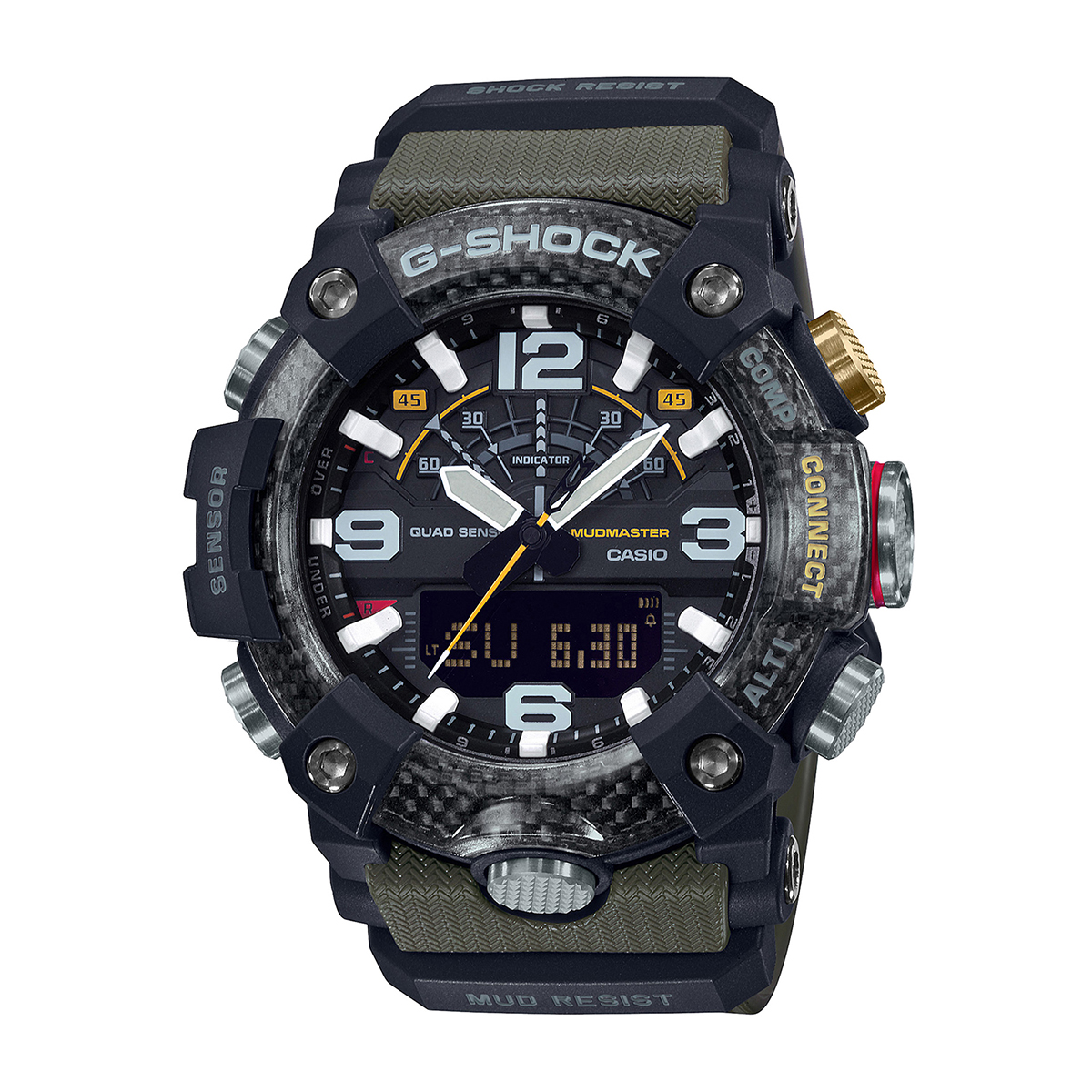 G-Shock Men's Mudmaster Digital Black Stainless Steel Watch with Black Dial & Green Resin Strap