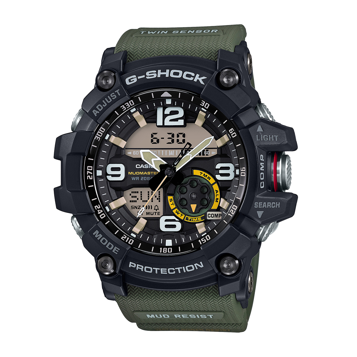 G-Shock Men's Mudmaster Black Stainless Steel Watch with Black Dial & Green Resin Strap