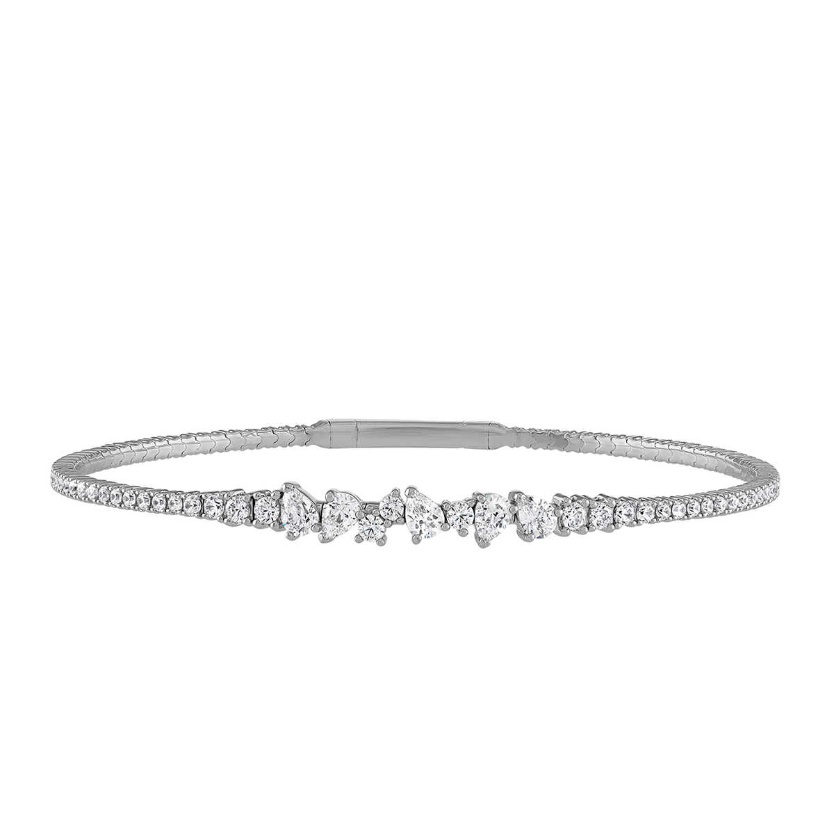 1-3/4 ct. tw. Pear & Round Diamond Flexible Bangle Bracelet in 14K White Gold