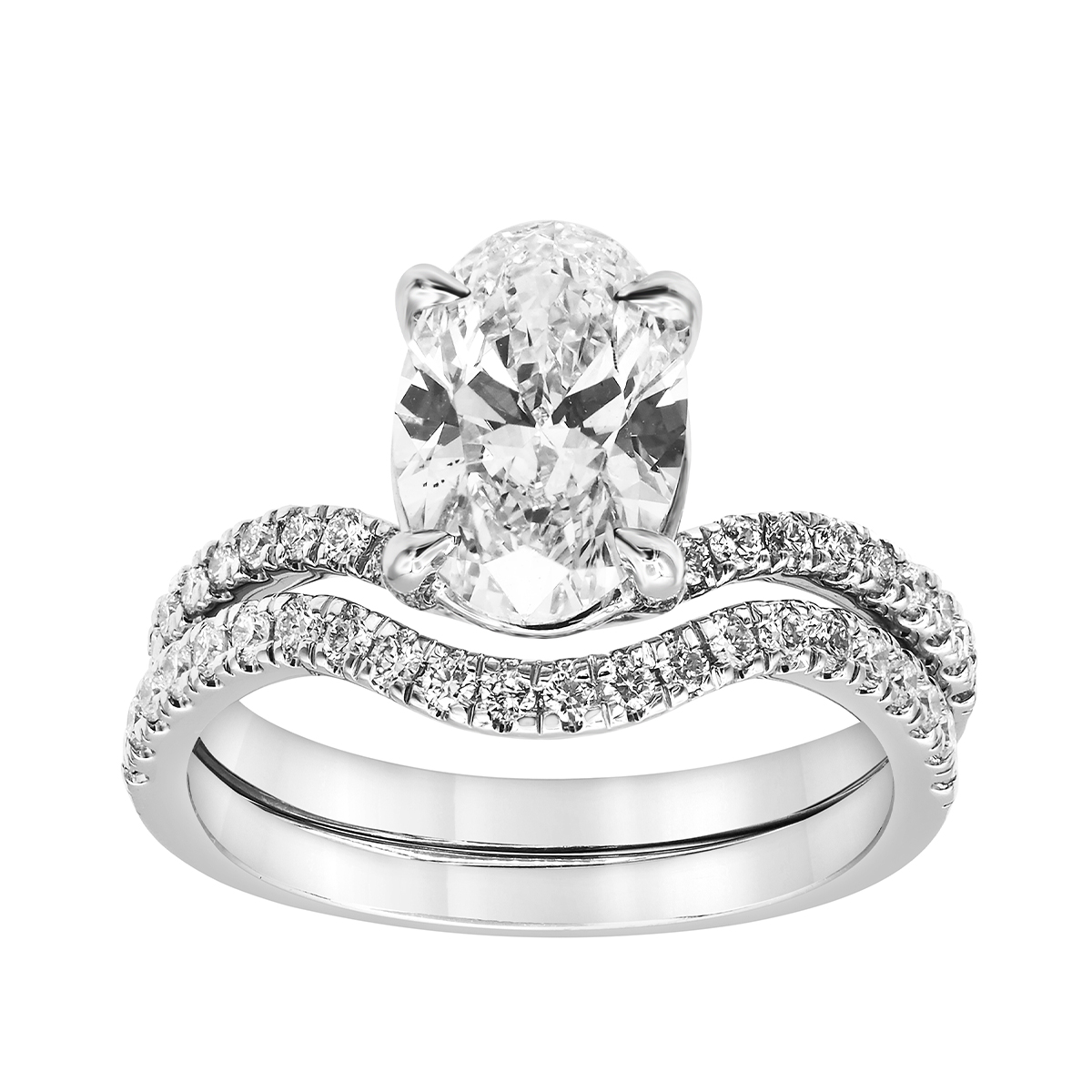 Adamante 2-3/8 ct. tw. Lab-Grown Oval Diamond Curved Wedding Set in 14K White Gold
