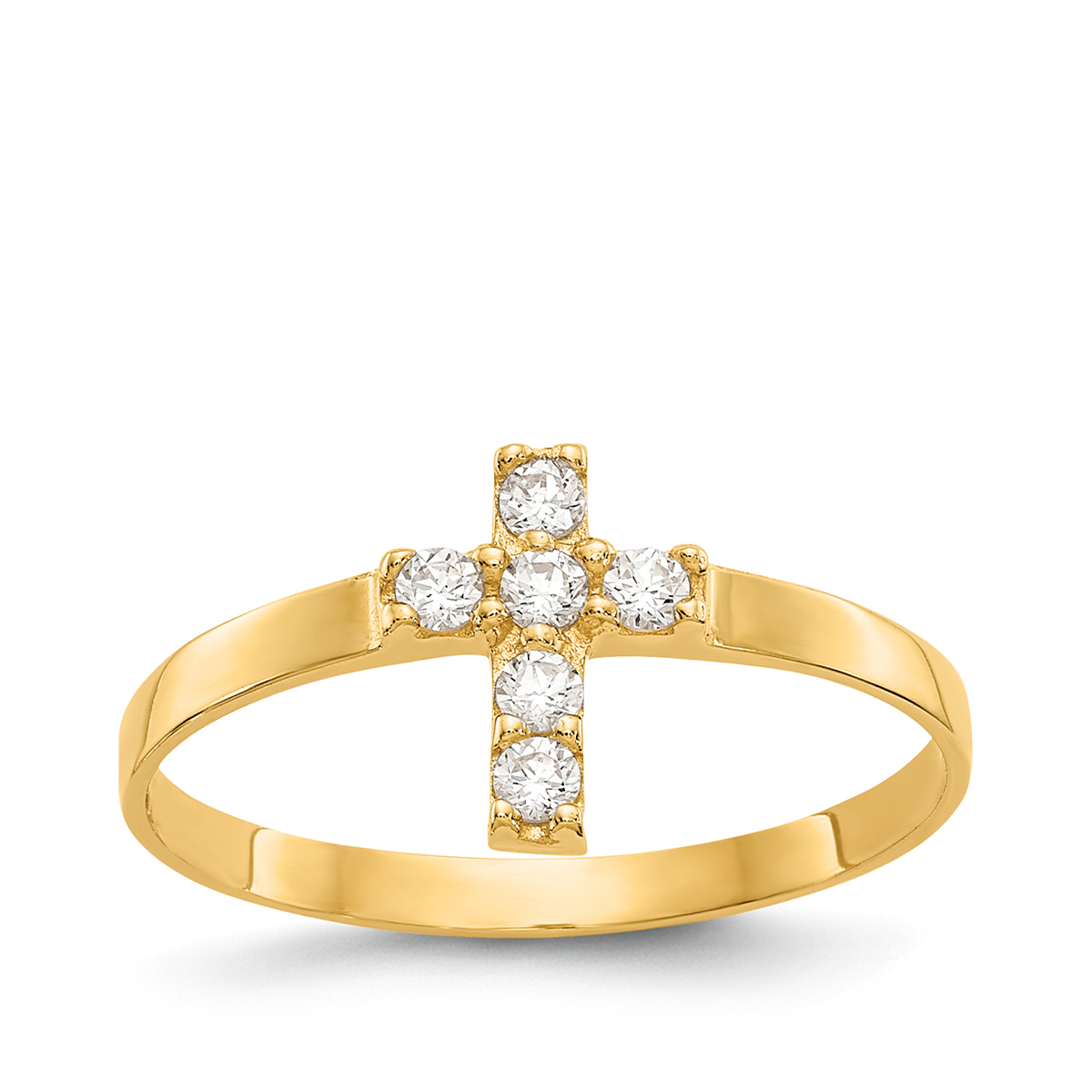 Children's Madi K White Cubic Zirconia Cross Ring in 14K Yellow Gold